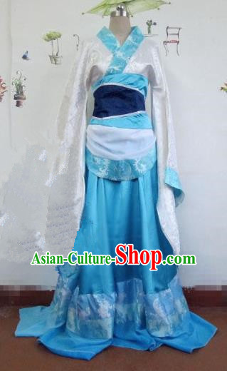 Chinese Traditional Cosplay Imperial Consort Costume Ancient Court Maid Blue Hanfu Dress for Women