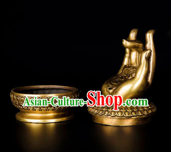 Chinese Traditional Brass Buddha Hand Incense Burner Taoism Bagua Feng Shui Items Censer Decoration