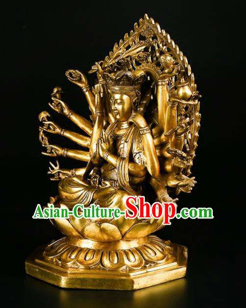 Chinese Traditional Feng Shui Items Buddhism Brass Thousand Hands Bodhisattva Decoration
