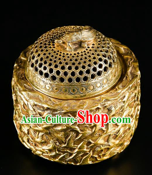 Chinese Traditional Carving Crane Brass Incense Burner Taoism Bagua Feng Shui Items Censer Decoration
