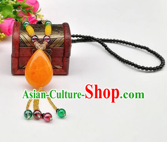 Chinese Traditional Ethnic Jewelry Accessories Yellow Stone Tassel Necklace for Women