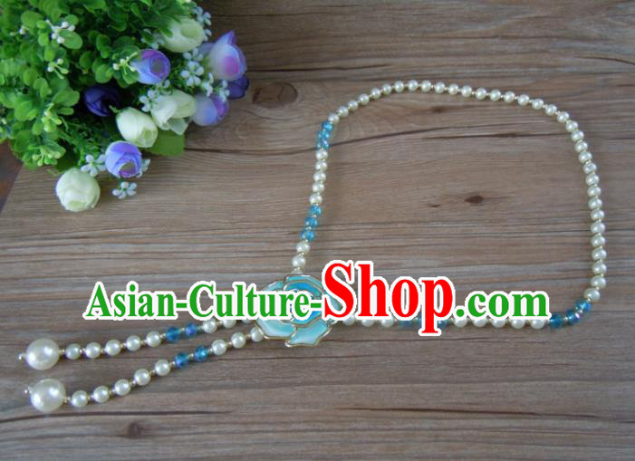 Chinese Traditional Ethnic Jewelry Accessories Blue Rose Tassel Necklace for Women