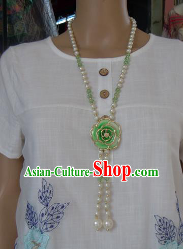 Chinese Traditional Ethnic Jewelry Accessories Green Rose Tassel Necklace for Women