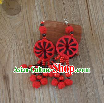 Chinese Traditional Ethnic Jewelry Accessories Red Beads Tassel Earrings for Women