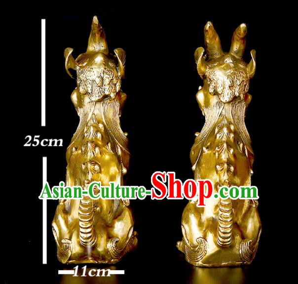 Chinese Traditional Feng Shui Items Taoism Bagua Brass Unicorn Single Horn Kylin Decoration