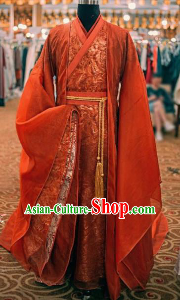 Traditional Chinese Drama Swordsman Wedding Red Hanfu Clothing Ancient Prince Knight Replica Costume for Men