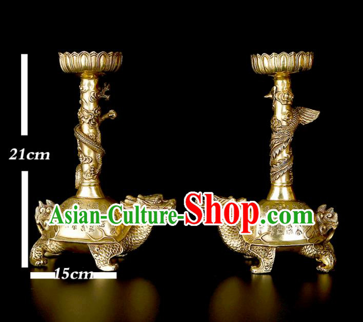 Chinese Traditional Feng Shui Items Taoism Bagua Brass Carving Dragon Phoenix Candelabrum Decoration