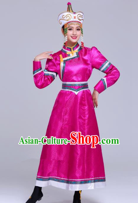 Chinese Traditional Mongolian Ethnic Wedding Costumes Mongol Nationality Princess Rosy Dress for Women