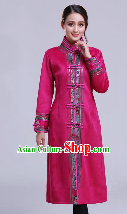 Chinese Traditional Mongolian Outwear Ethnic Costumes Mongol Nationality Rosy Dust Coat for Women