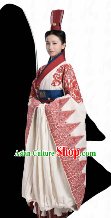 Chinese Ancient Warring States Period Court Maid The Lengend of Haolan Embroidered Historical Costume and Headpiece for Women