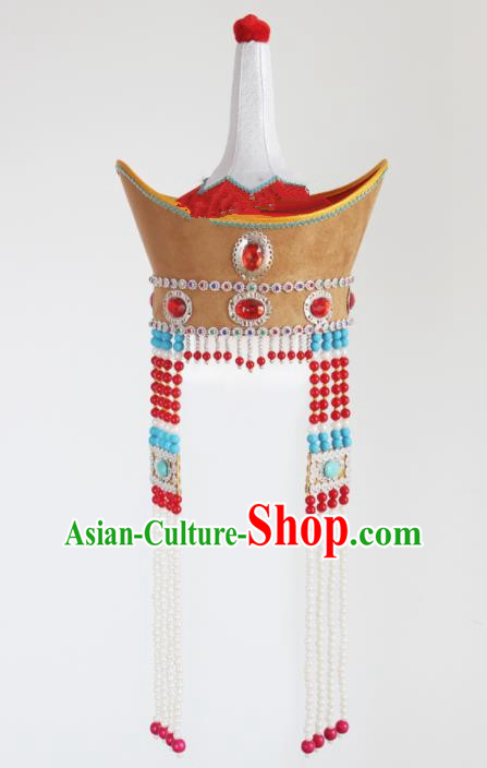 Chinese Traditional Mongolian Ethnic Hair Accessories Mongol Nationality Princess Hat for Women