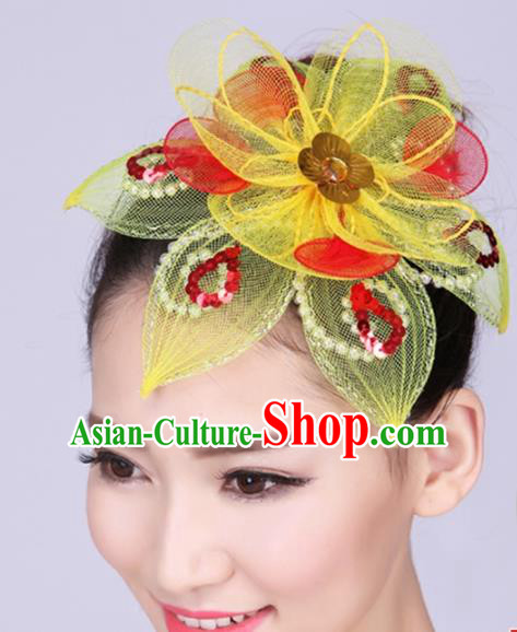 Chinese Traditional Yangko Dance Yellow Veil Hair Claw National Folk Dance Hair Accessories for Women