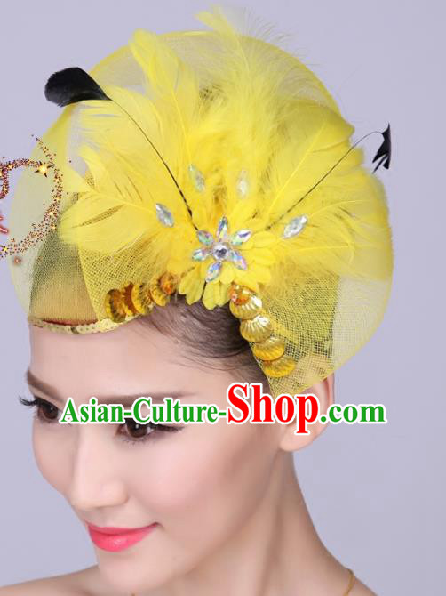 Chinese Traditional Yangko Dance Yellow Feather Bowknot Hair Claw National Folk Dance Hair Accessories for Women