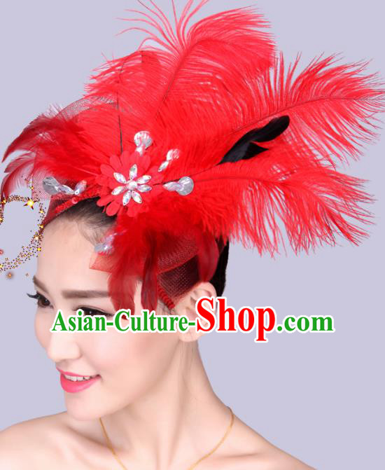 Chinese Traditional Yangko Dance Hair Claw National Folk Dance Red Feather Bowknot Hair Accessories for Women
