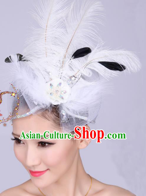 Chinese Traditional Yangko Dance Hair Claw National Folk Dance White Feather Bowknot Hair Accessories for Women