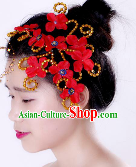 Chinese Traditional Yangko Dance Hair Claw National Folk Dance Red Flowers Hair Accessories for Women
