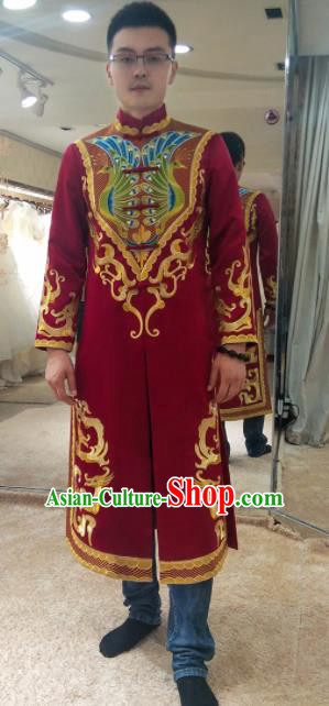 Chinese Traditional Wedding Costume Ancient Bridegroom Embroidered Red Tang Suit for Men