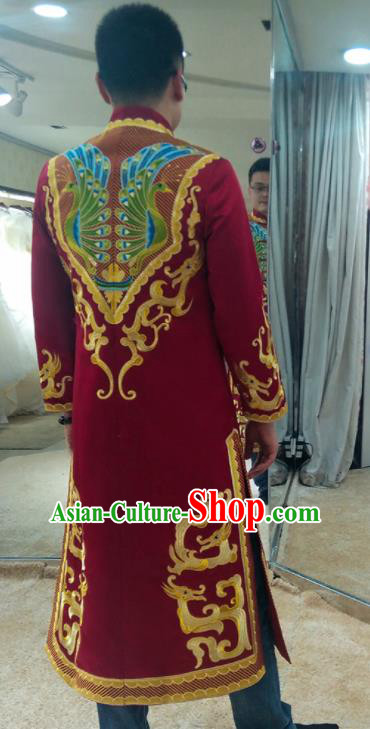 Chinese Traditional Wedding Costume Ancient Bridegroom Embroidered Red Tang Suit for Men