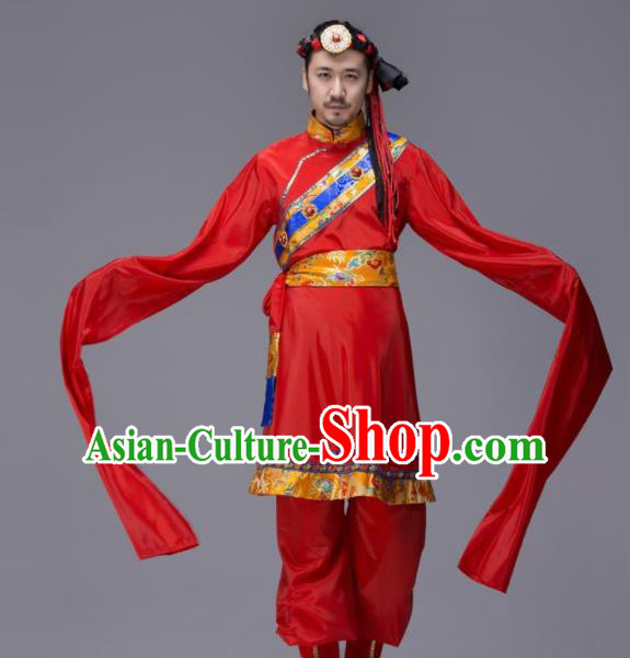 Chinese Traditional Tibetan Ethnic Folk Dance Costume Zang Nationality Dance Clothing for Men