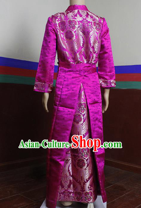 Chinese Traditional Tibetan Heishui Dance Rosy Dress Zang Nationality Ethnic Costume for Women