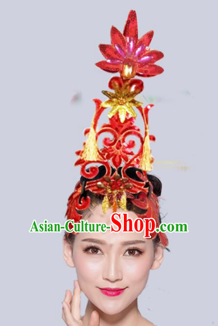 Chinese Traditional Folk Dance Hair Accessories Stage Performance Yangko Dance Red Paillette Headwear for Women