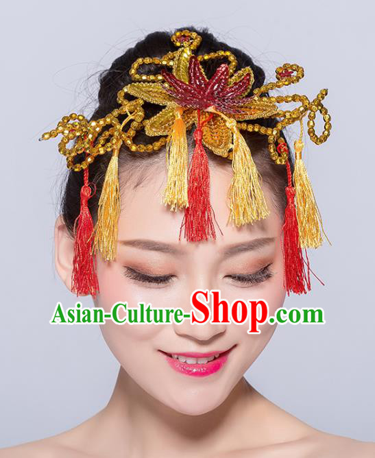 Chinese Traditional Yangko Dance Golden Hair Stick National Folk Dance Hair Accessories for Women