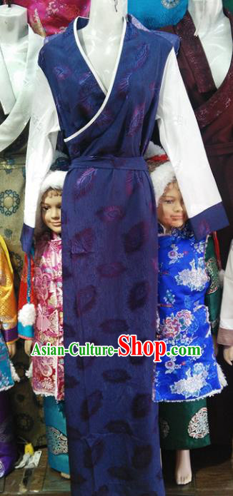 Chinese Traditional Tibetan Ethnic Purple Dress Zang Nationality Heishui Dance Costume for Women