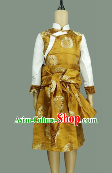 Chinese Traditional Tibetan Kham Children Clothing Zang Nationality Heishui Dance Ethnic Costumes for Kids