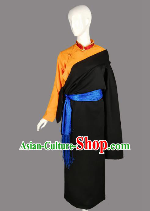 Chinese Traditional Tibetan Ethnic Black Robe Zang Nationality Heishui Dance Costume for Women