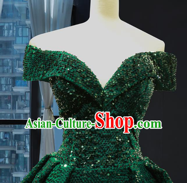 Top Grade Compere Green Paillette Full Dress Princess Wedding Dress Costume for Women
