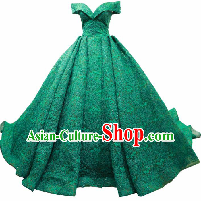 Top Grade Compere Green Lace Full Dress Princess Wedding Dress Costume for Women
