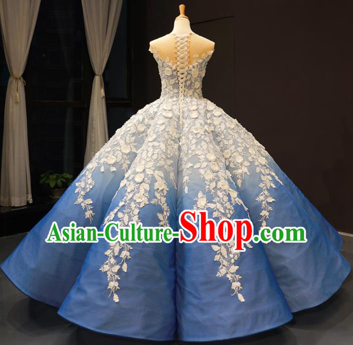 Top Grade Compere Blue Bubble Full Dress Princess Wedding Dress Costume for Women