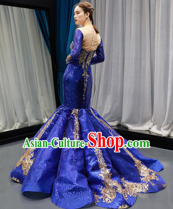 Top Grade Compere Royalblue Veil Fishtail Full Dress Princess Wedding Dress Costume for Women