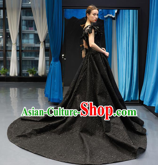 Top Grade Compere Black Veil Trailing Full Dress Princess Wedding Dress Costume for Women