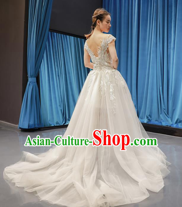 Top Grade Wedding Gown Bride Trailing Full Dress Princess Costume White Veil Dress for Women