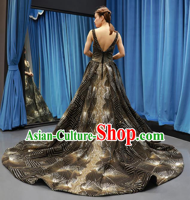 Top Grade Compere Black Trailing Full Dress Princess Wedding Dress Costume for Women