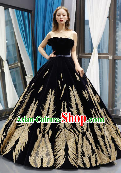 Top Grade Compere Deep Blue Full Dress Princess Bubble Wedding Dress Costume for Women