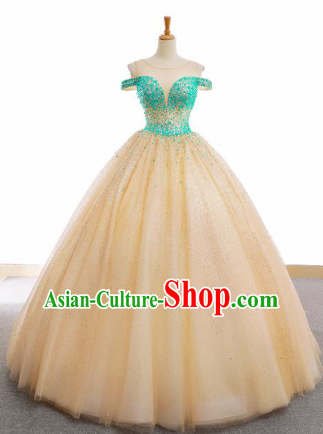 Top Grade Compere Beige Veil Full Dress Princess Bubble Wedding Dress Costume for Women