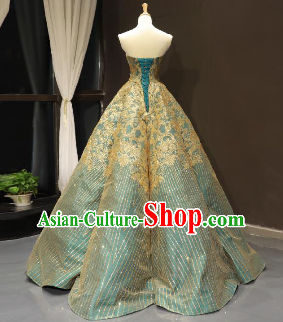 Top Grade Compere Green Full Dress Princess Bubble Wedding Dress Costume for Women
