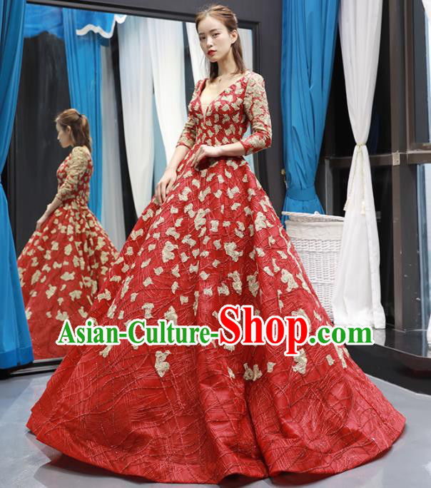 Top Grade Compere Red Bubble Full Dress Princess Wedding Dress Costume for Women