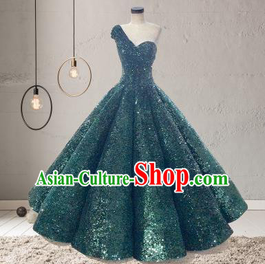 Top Grade Compere Green Veil Paillette Full Dress Princess Embroidered Wedding Dress Costume for Women