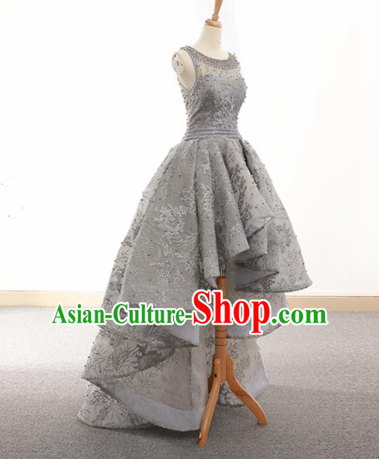 Top Grade Compere Grey Veil Trailing Full Dress Princess Embroidered Wedding Dress Costume for Women