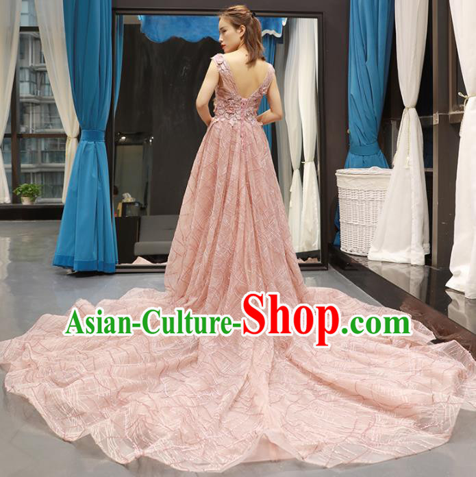 Top Grade Compere Embroidered Full Dress Princess Pink Veil Wedding Dress Costume for Women