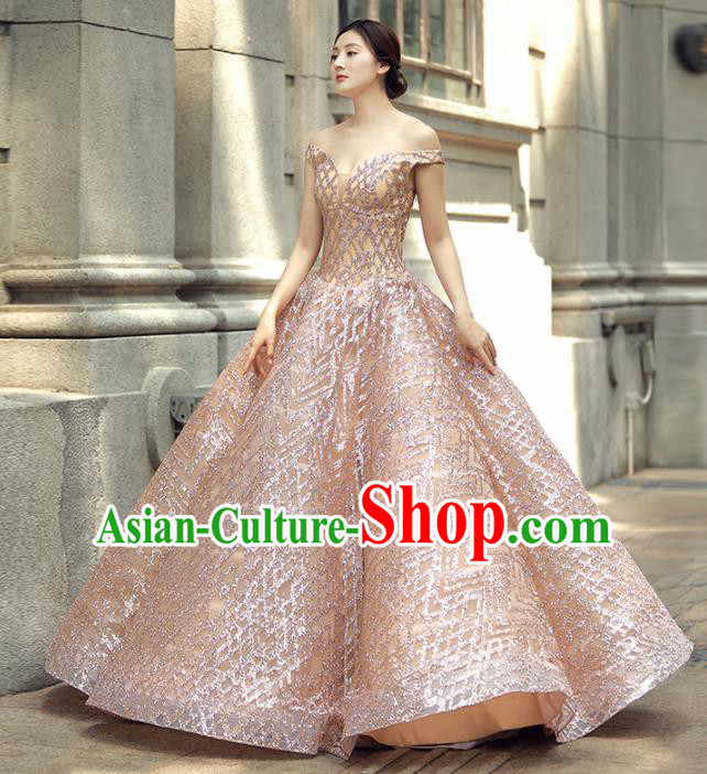 Top Grade Compere Champagne Veil Bubble Full Dress Princess Embroidered Wedding Dress Costume for Women
