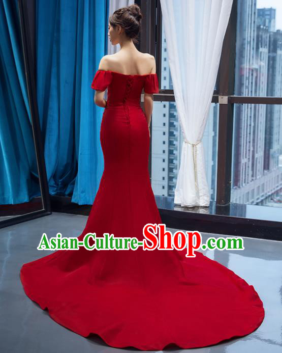Top Grade Compere Red Full Dress Princess Trailing Wedding Dress Costume for Women