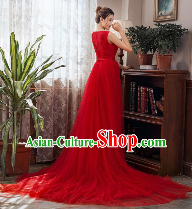 Top Grade Compere Red Veil Trailing Full Dress Princess Wedding Dress Costume for Women