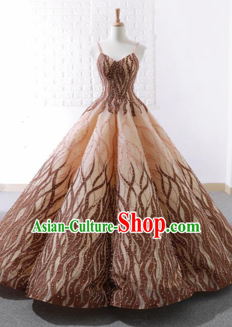 Top Grade Compere Orange Bubble Full Dress Princess Embroidered Wedding Dress Costume for Women