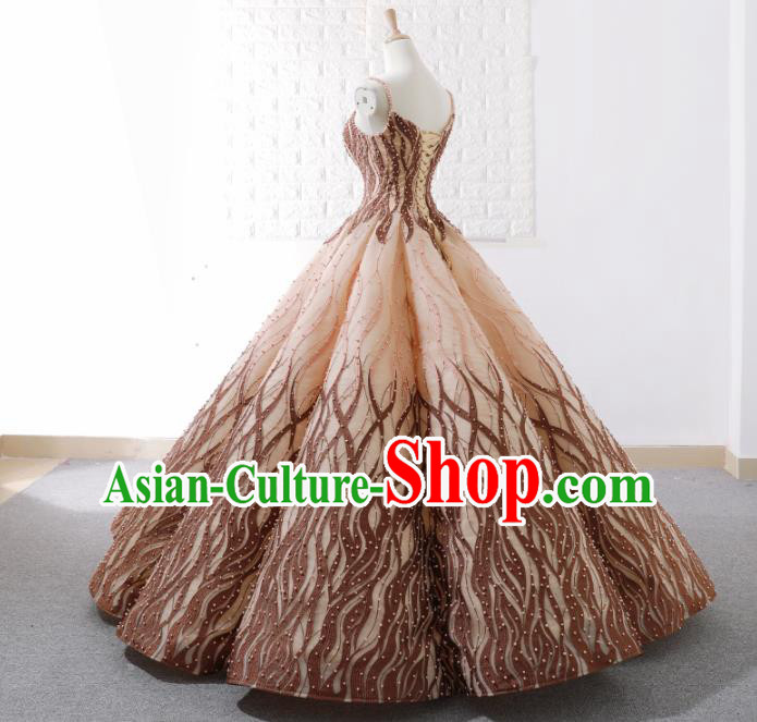 Top Grade Compere Orange Bubble Full Dress Princess Embroidered Wedding Dress Costume for Women