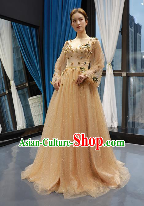 Top Grade Compere Golden Veil Full Dress Princess Trailing Wedding Dress Costume for Women