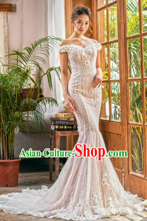 Top Grade Wedding Gown Bride Costume Lace Trailing Full Dress Princess Dress for Women